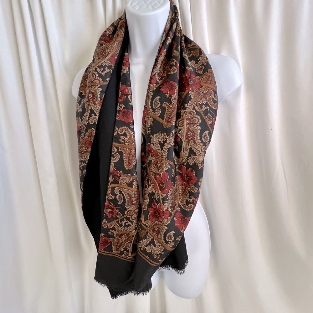 GEOFFREY BEENE WOMENS SILK SCARF RED BLACK MULTICOLORED PATTERN